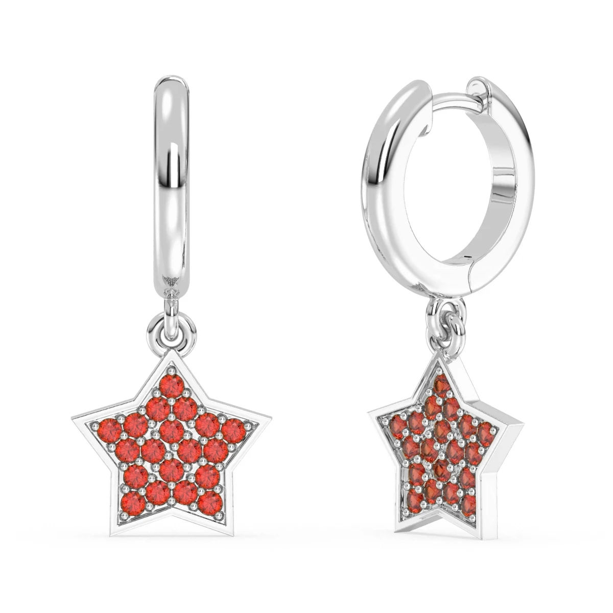 Garnet Star Hoop Earrings