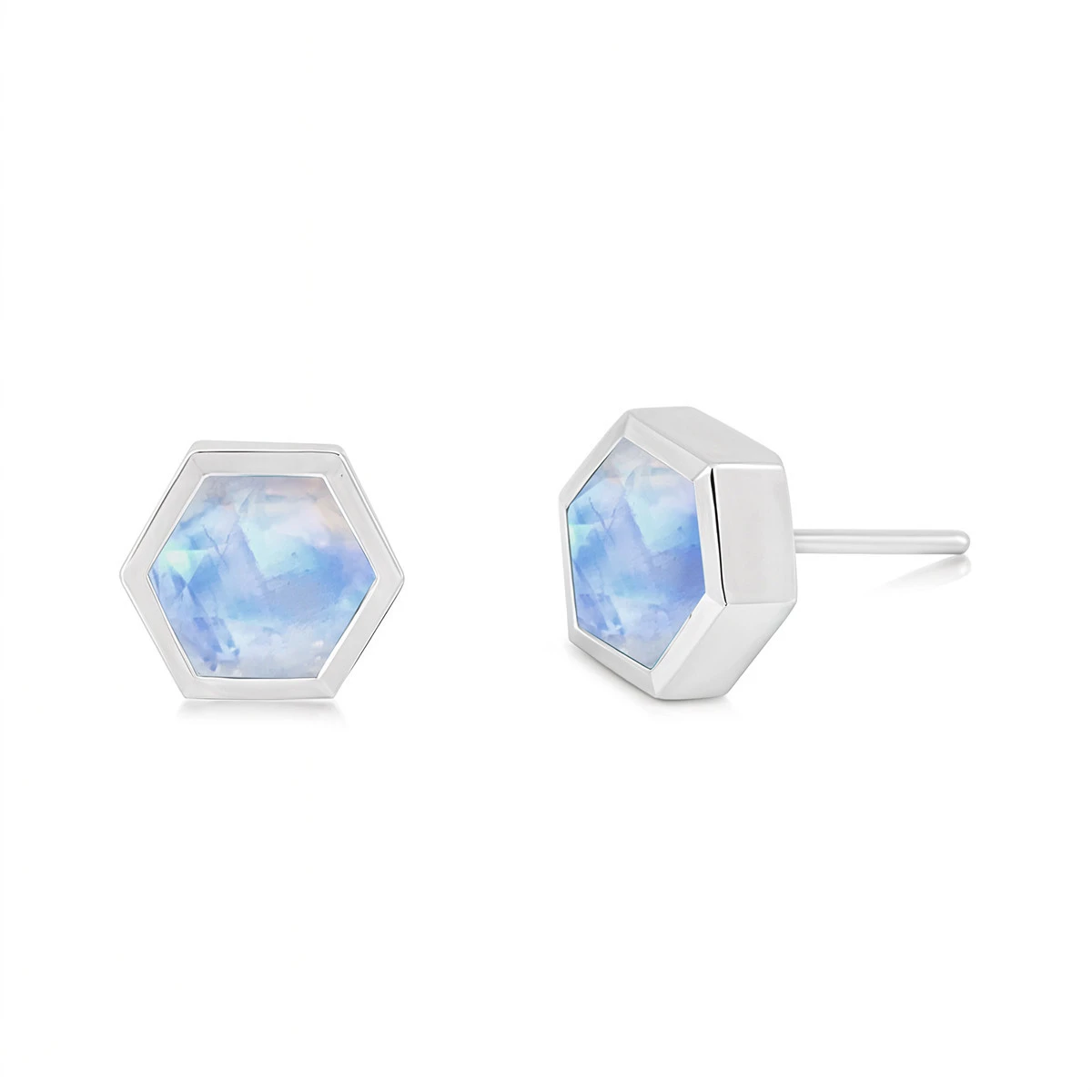 kukoo blue moonstone hexagon stud earrings
