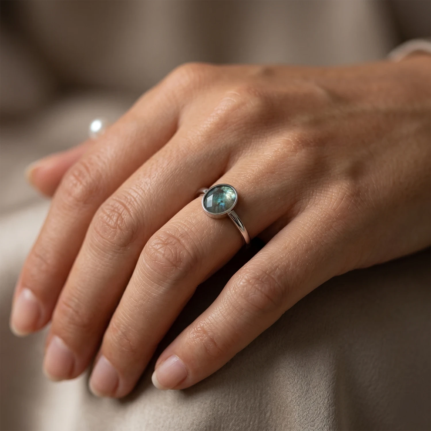 Labradorite rose cut ring in 18K Gold Plated