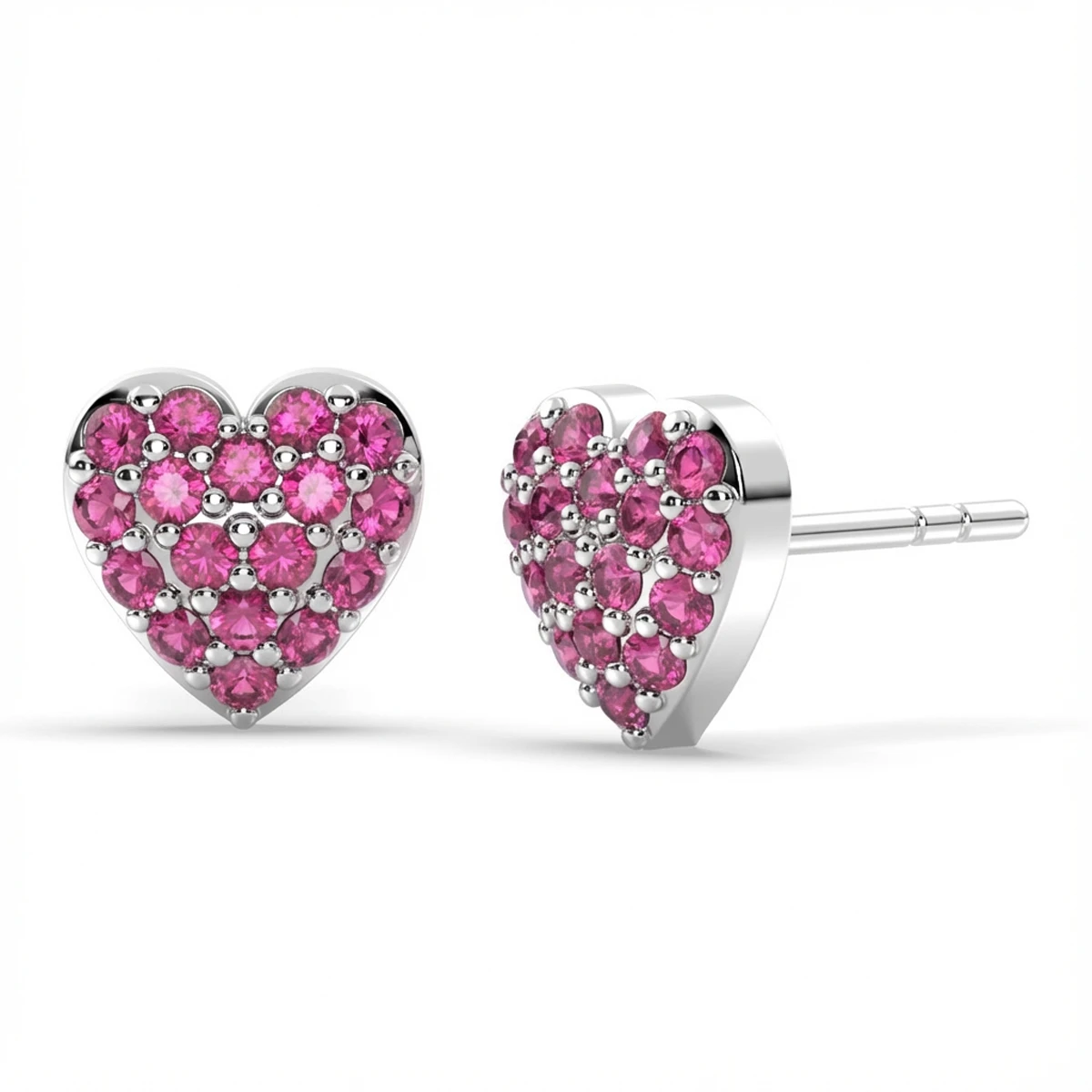 Pink Tourmaline Heart Stud Earrings