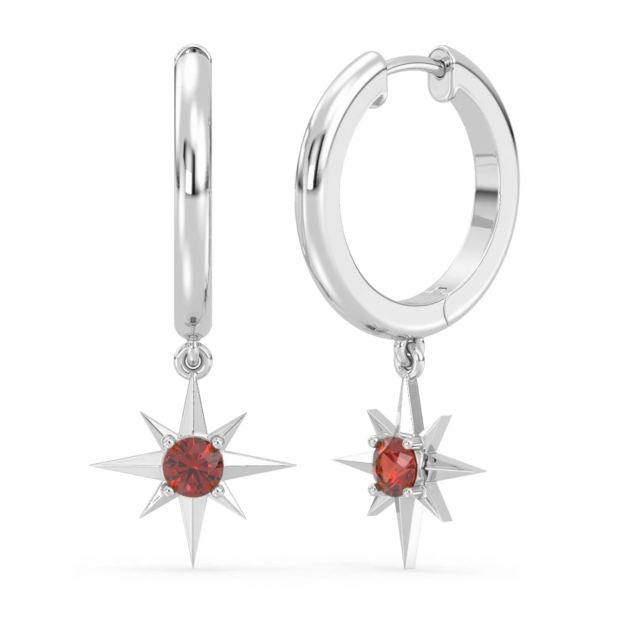 Garnet Starburst Hoop Earrings