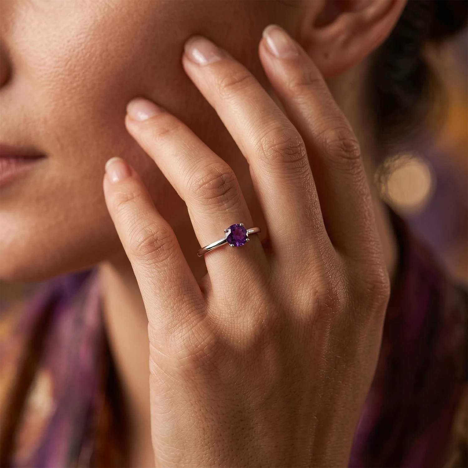 Petite Amethyst ring in 18K Gold Plated and Sterling Silver